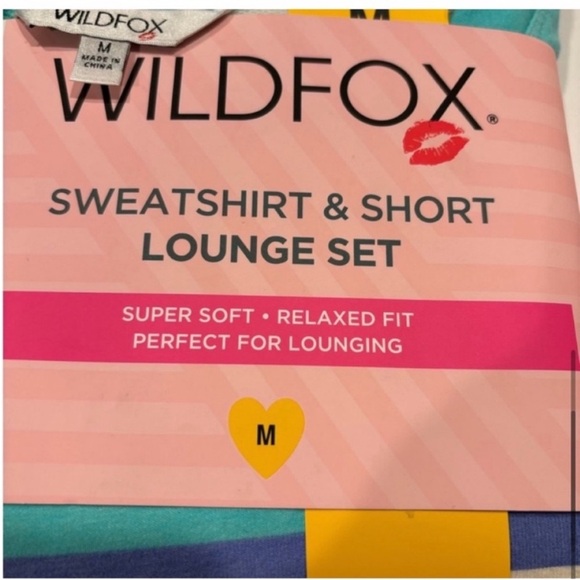 Wildfox NEW Lounge Set Sweatshirt Shorts Blue White Periwinkle Stripe Womens M - Picture 8 of 11